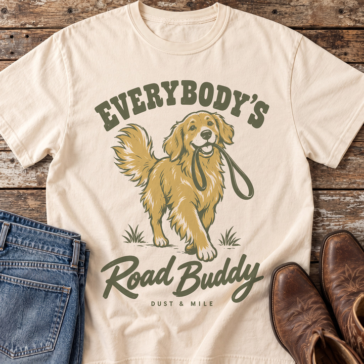 Everybody's Road Buddy Golden Retriever T-Shirt in Ivory