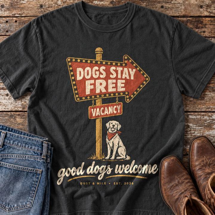 Dogs Stay Free T-Shirt in Black