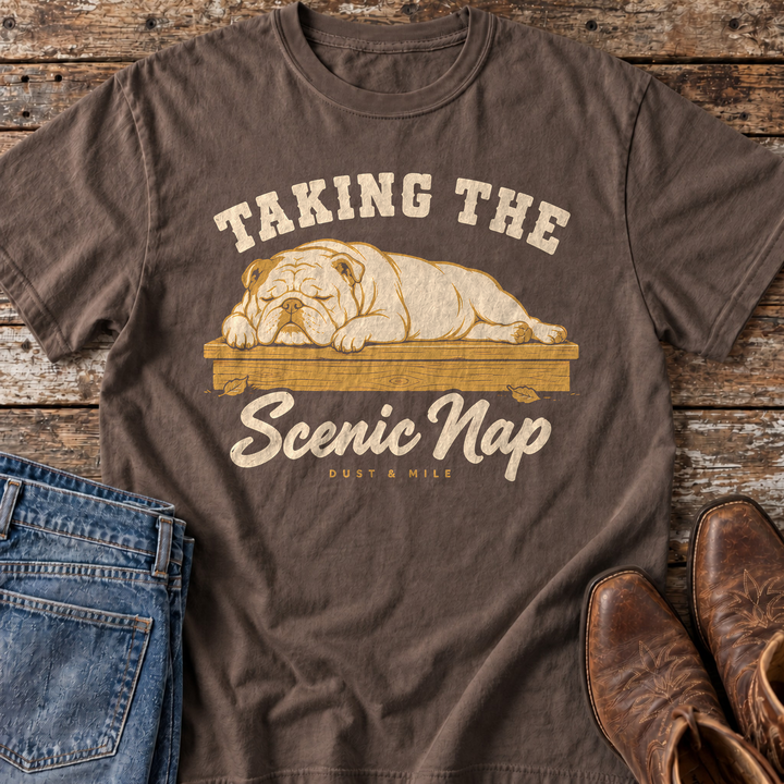 Taking the Scenic Nap English Bulldog T-Shirt in Espresso