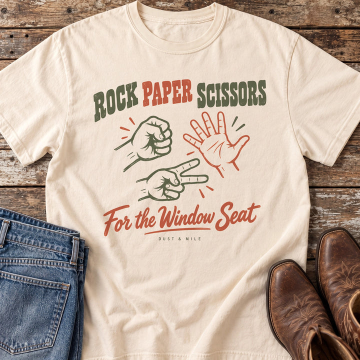 Rock Paper Scissors for the Window Seat T-Shirt in Ivory