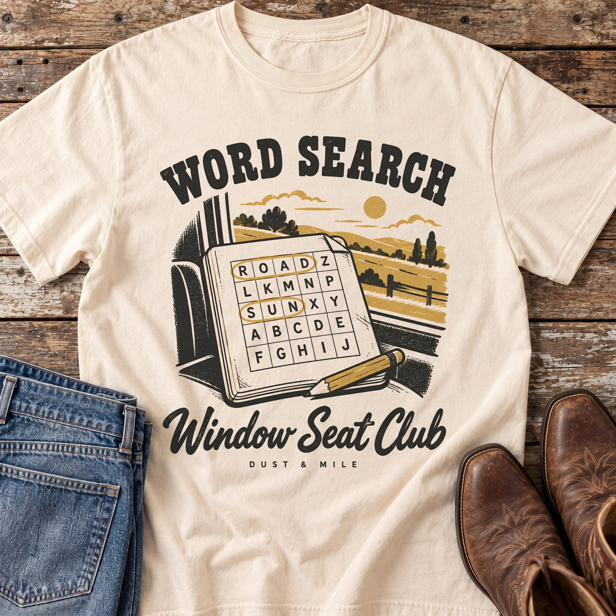 Word Search Window Seat Club T-Shirt
