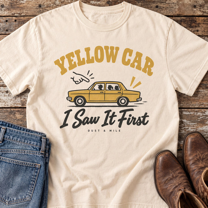 Yellow Car I Saw It First T-Shirt in Ivory