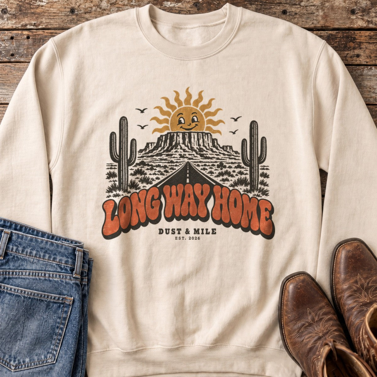 Long Way Home Sweatshirt in Sand flat lay