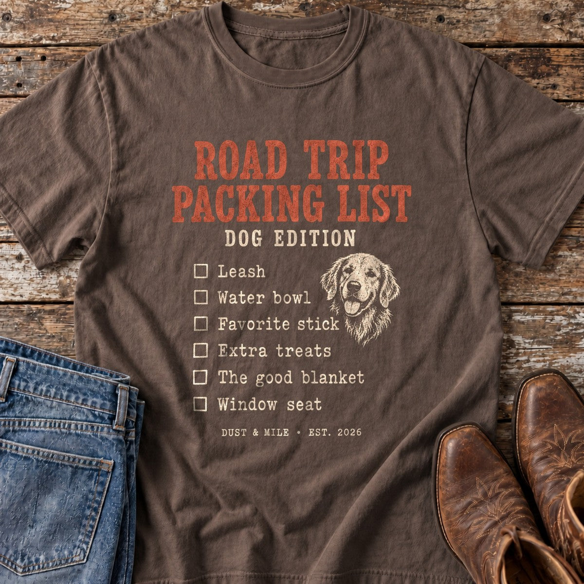 Road Trip Packing List T-Shirt flat lay