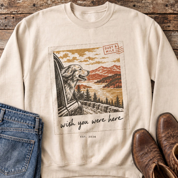 Wish You Were Here Dog Sweatshirt in Sand