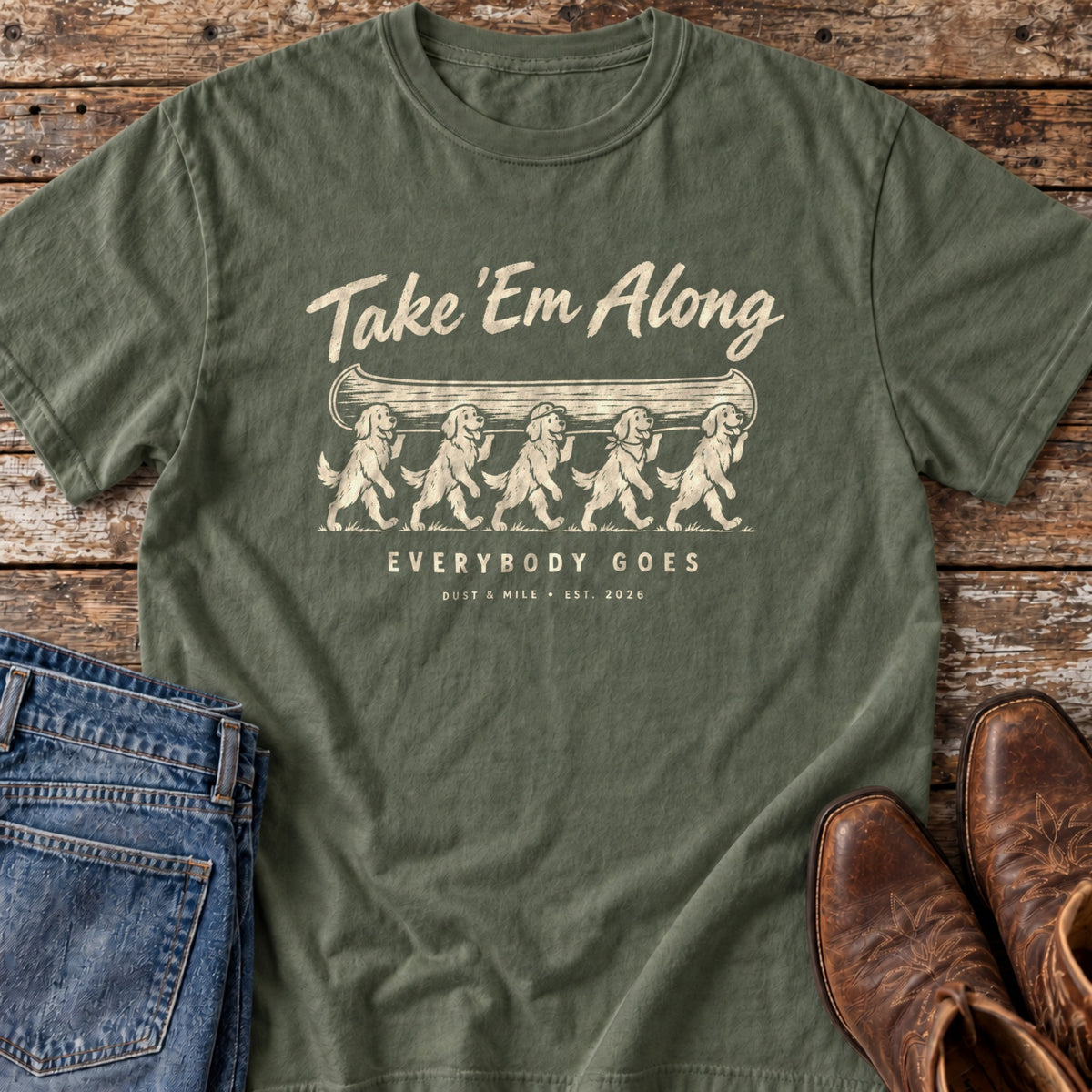 Take 'Em Along T-Shirt in Moss