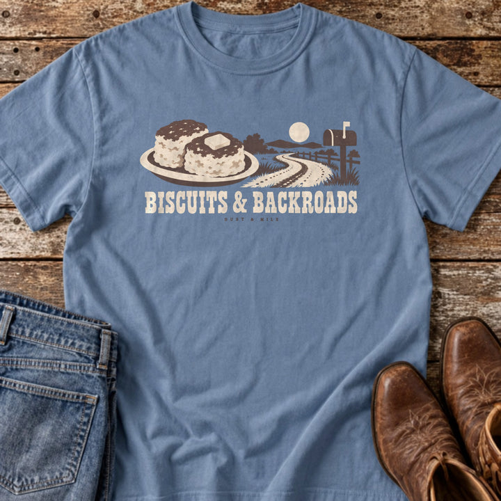 Biscuits & Backroads T-Shirt in Blue Jean