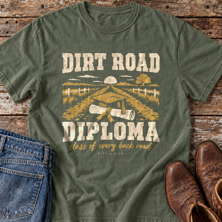 Dirt Road Diploma T-Shirt in Moss