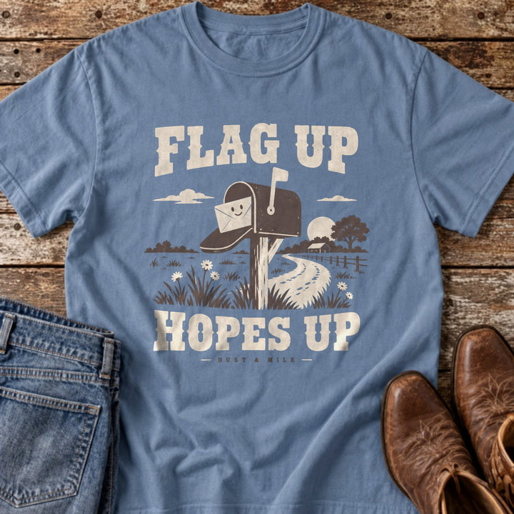 Flag Up, Hopes Up T-Shirt in Blue Jean