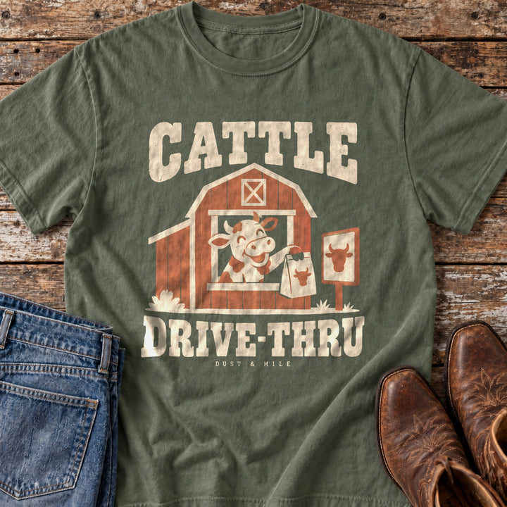 Cattle Drive-Thru T-Shirt in Moss