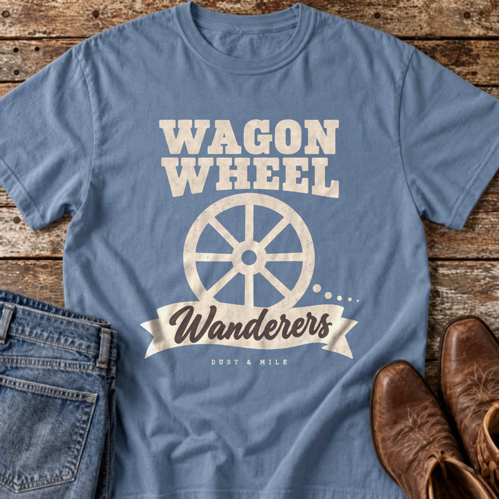 Wagon Wheel Wanderers T-Shirt in Blue Jean