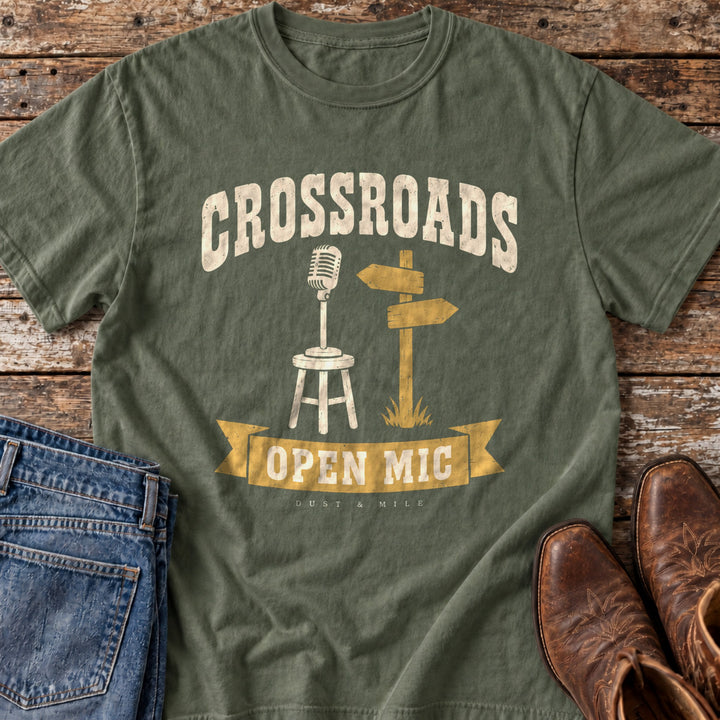 Crossroads Open Mic T-Shirt in Moss