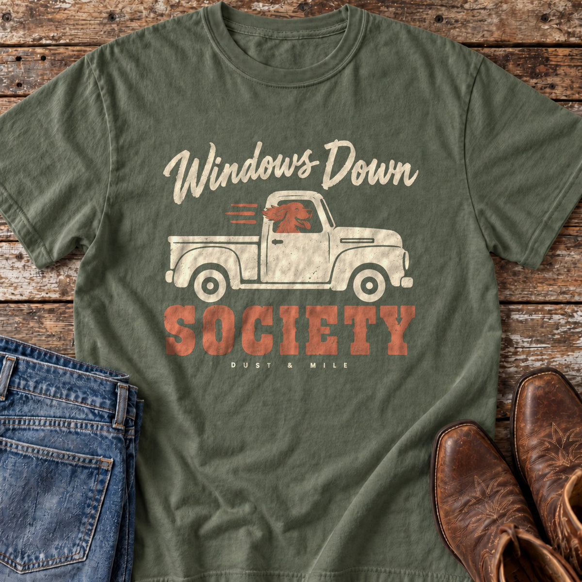 Windows Down Society T-Shirt in Moss