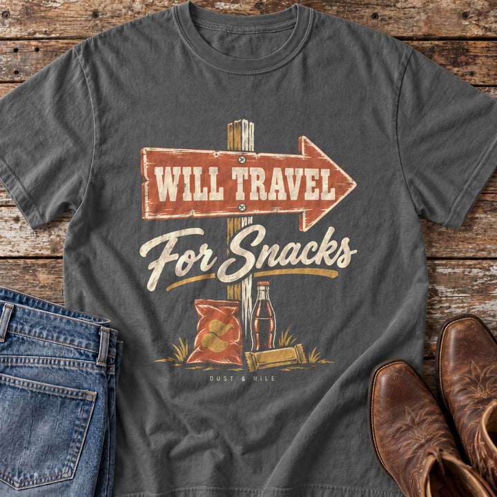 Will Travel for Snacks T-Shirt in Pepper