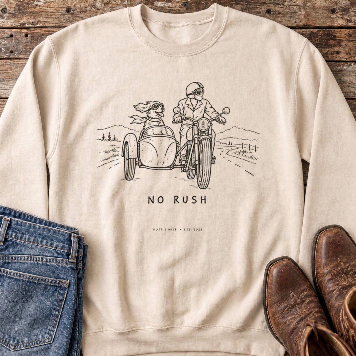 No Rush Sidecar Sweatshirt in Sand flat lay
