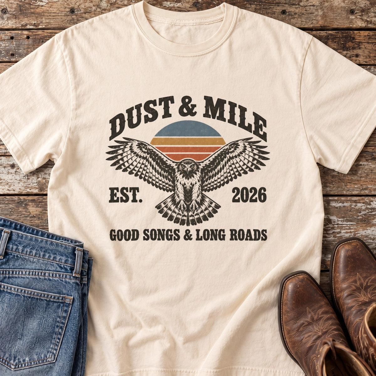 Desert Hawk tee in Ivory flat lay