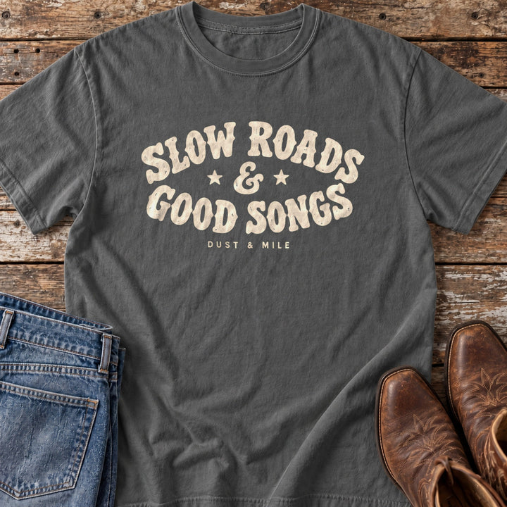 Slow Roads & Good Songs T-Shirt in Pepper