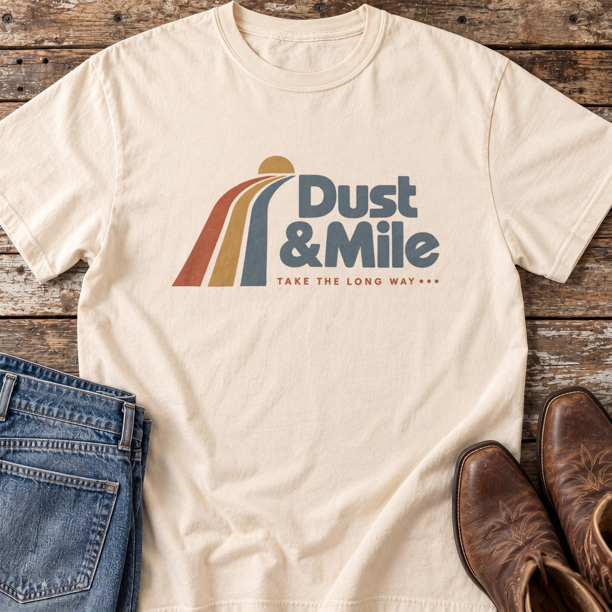Take the Long Way Retro tee in Ivory flat lay