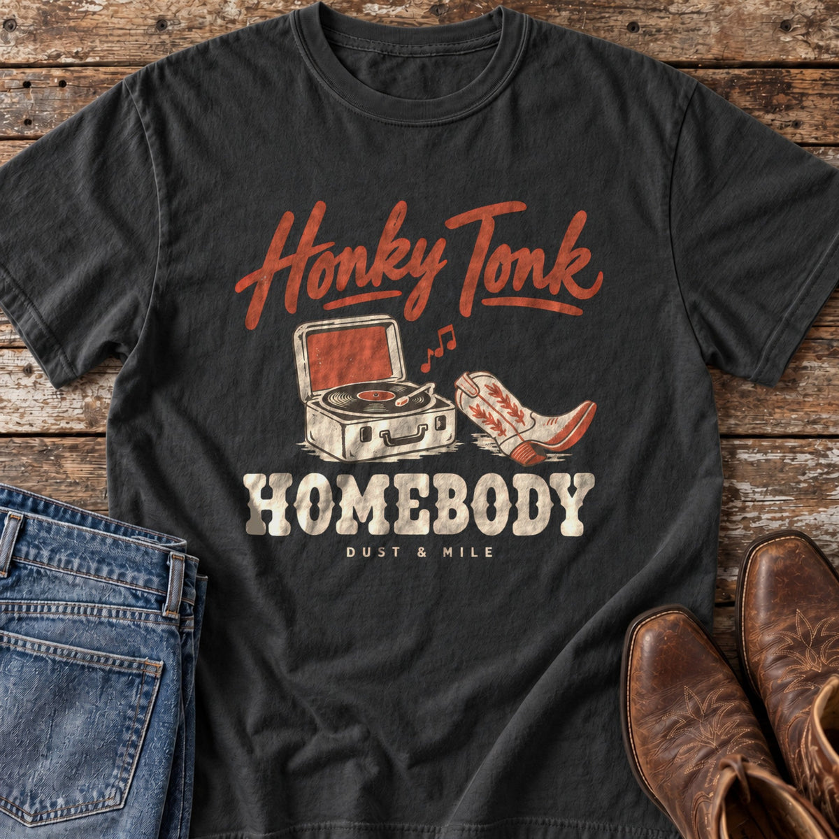 Honky Tonk Homebody tee flat lay
