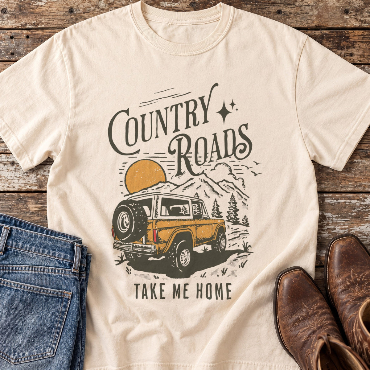 Country Roads T-Shirt in Ivory, flat lay