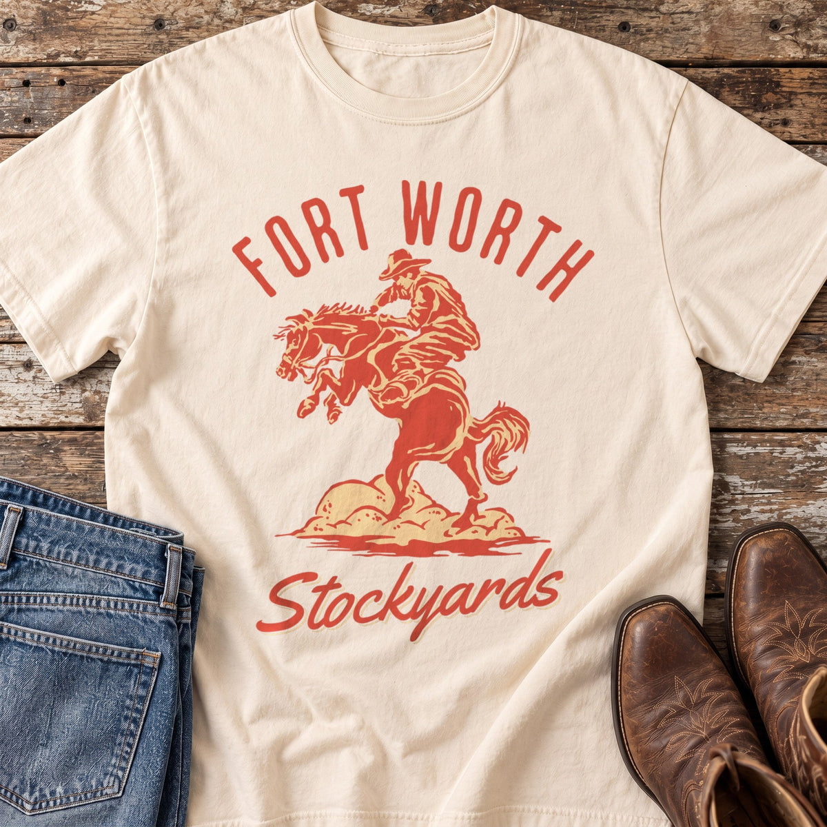 Fort Worth Stockyards T-Shirt in Ivory, flat lay