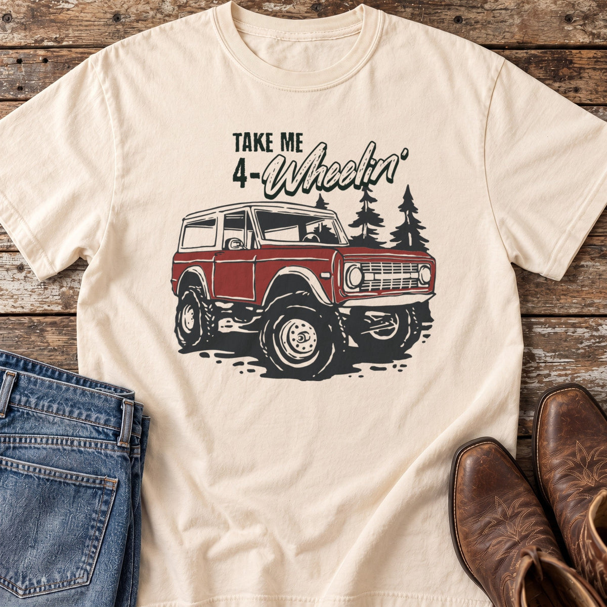 Take Me 4-Wheelin' T-Shirt in Ivory, flat lay