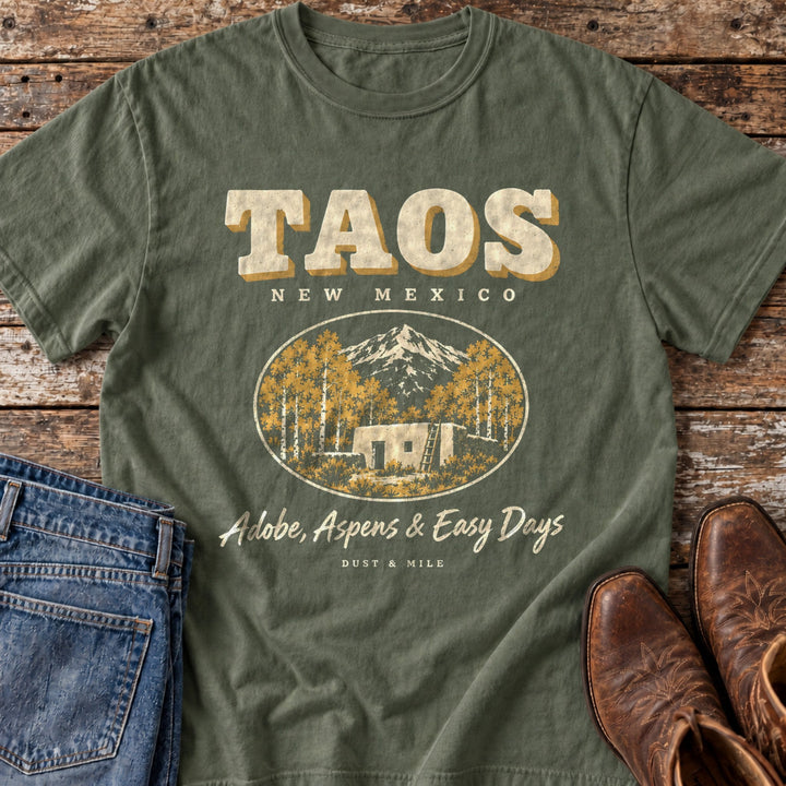 Taos Adobe & Aspens T-Shirt in Moss