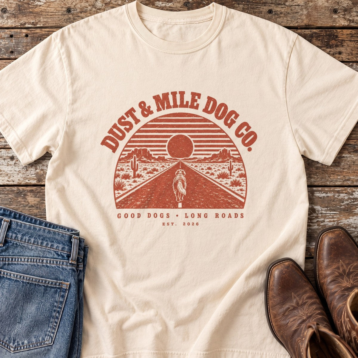 Dog Co. Road Sunset T-Shirt flat lay