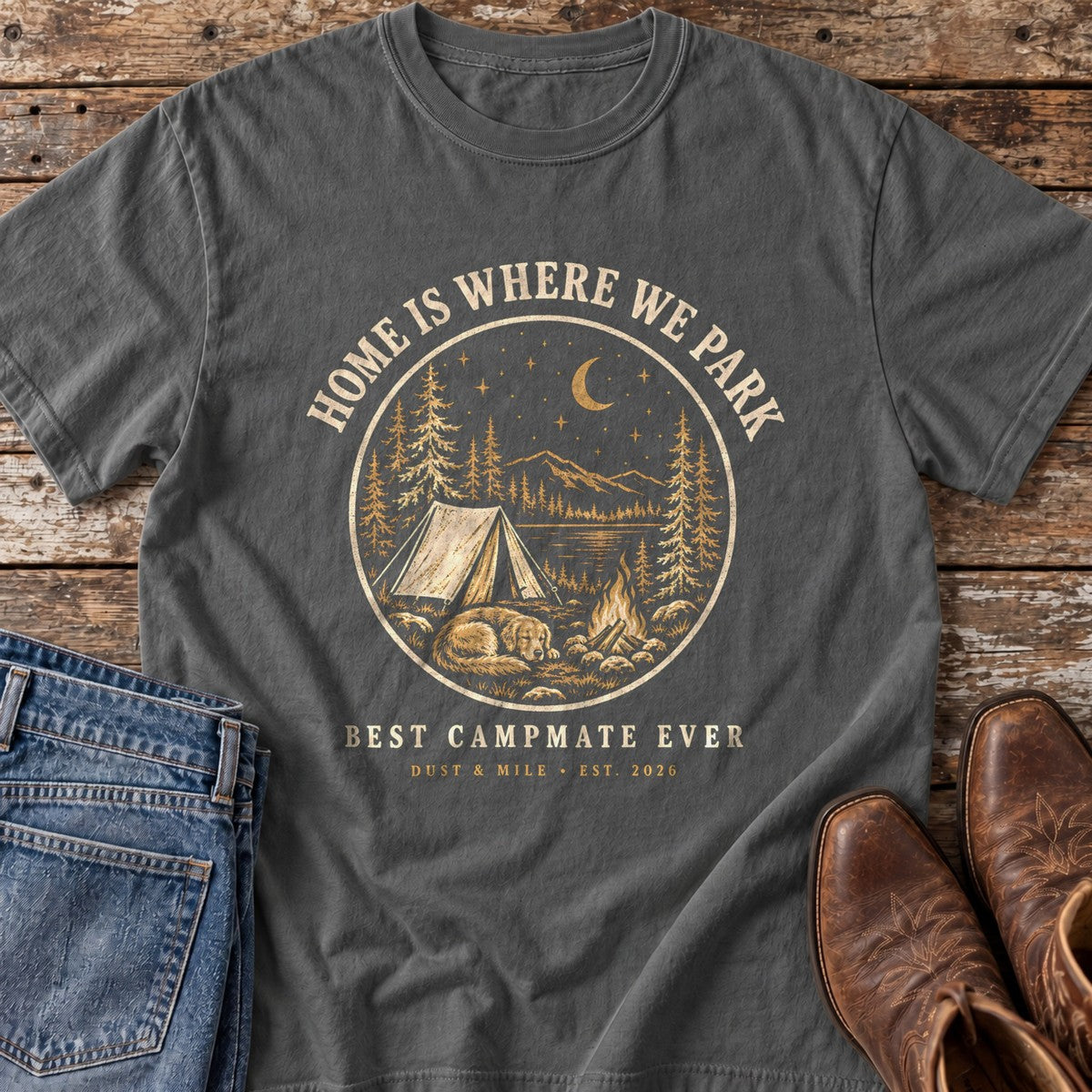 Home Is Where We Park T-Shirt flat lay
